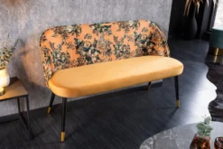 Design Bank PRÊT-À-PORTER gelb Samt florales Muster und goldene Fußkappen