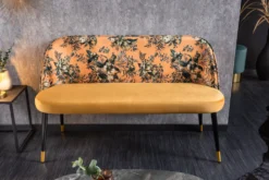 Design Bank PRÊT-À-PORTER gelb Samt florales Muster und goldene Fußkappen