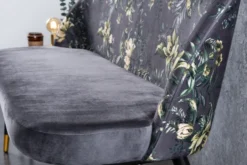 Design Bank PRÊT-À-PORTER grau Samt florales Muster und goldene Fußkappen