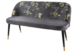 Design Bank PRÊT-À-PORTER grau Samt florales Muster und goldene Fußkappen