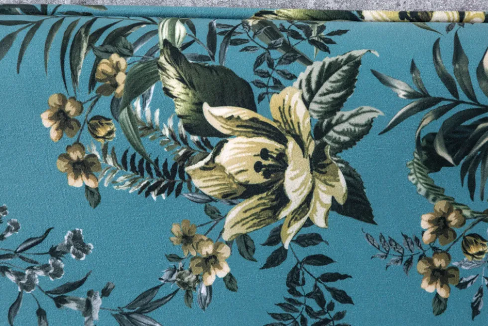 Design Bank PRÊT-À-PORTER türkis Samt florales Muster und goldene Fußkappen