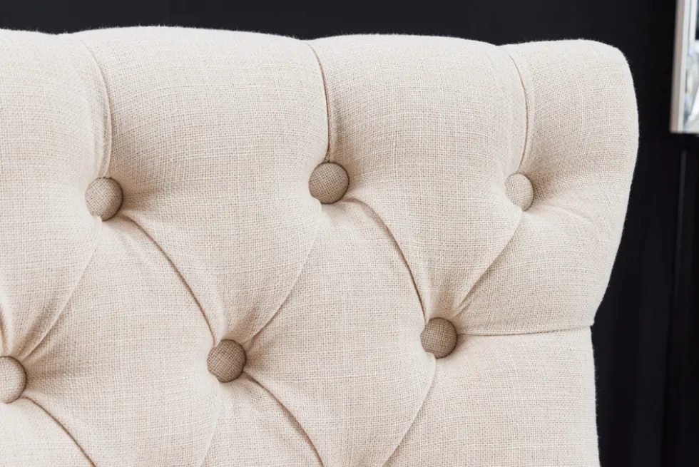 Design Barhocker CASTLE beige schwarz Strukturstoff mit Lehne Holz Chesterfield