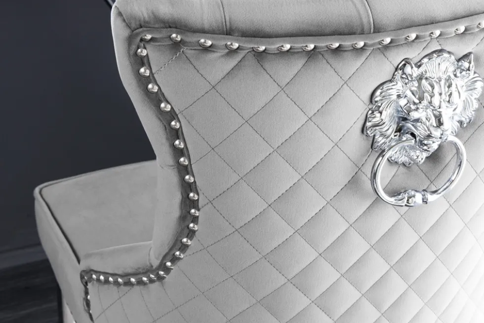 Design Barhocker CASTLE DELUXE grau Samt silber Edelstahl mit Lehne Chesterfield