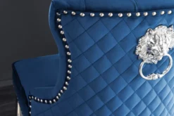 Design Barhocker CASTLE DELUXE royalblau Samt silber Edelstahl mit Lehne Chesterfield