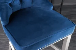 Design Barhocker CASTLE DELUXE royalblau Samt silber Edelstahl mit Lehne Chesterfield