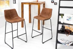 Design Barhocker DJANGO vintage braun Microfaser mit Lehne Eisengestell schwarz