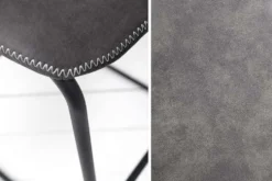 Design Barhocker DJANGO vintage grau Microfaser mit Lehne Eisengestell schwarz