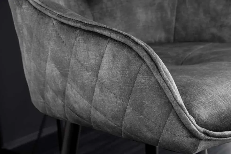 Design Barhocker EUPHORIA grau Samt schwarze Metallbeine Barstuhl mit Lehne