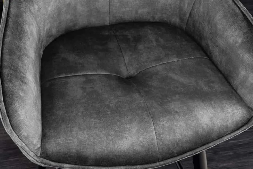 Design Barhocker EUPHORIA grau Samt schwarze Metallbeine Barstuhl mit Lehne