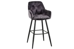 Design Barhocker MILANO grau Samt Barstuhl mit Lehne Metall schwarz Chesterfield-Steppung