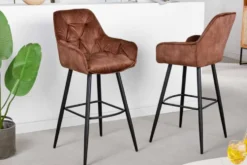 Design Barhocker MILANO rost braun Samt Barstuhl mit Lehne Metall schwarz Chesterfield-Steppung