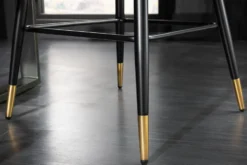 Design Barhocker PARIS greige Samt mit Lehne Metall schwarz gold Ziersteppung