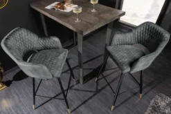 Design Barhocker PARIS grün Samt mit Lehne Metall schwarz gold Ziersteppung