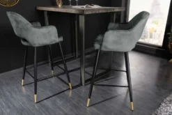 Design Barhocker PARIS grün Samt mit Lehne Metall schwarz gold Ziersteppung