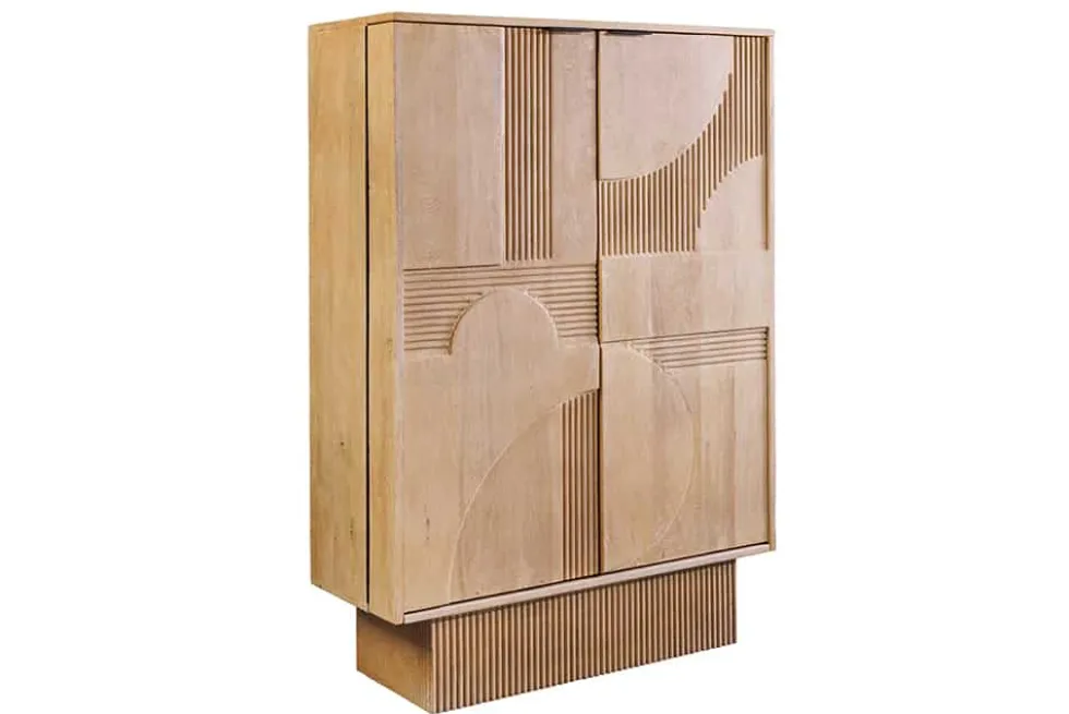 Design Barschrank ART DECO 140cm weiß gekälkt Mangoholz 3D-Front