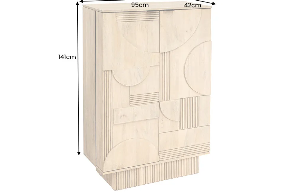 Design Barschrank ART DECO 140cm weiß gekälkt Mangoholz 3D-Front