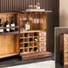 Design Barschrank BODEGA 90cm natur Pinienholz Weinregal Glashalter Schubladen