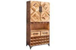 Design Barschrank BODEGA 160cm natur Pinienholz Weinregal Glashalter Schubladen