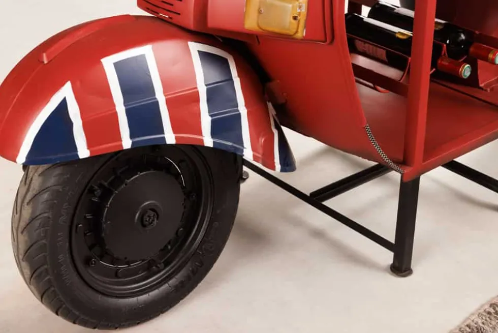 Design Bartisch SCOOTER 180cm rot Mangoholz Handarbeit Upcycling