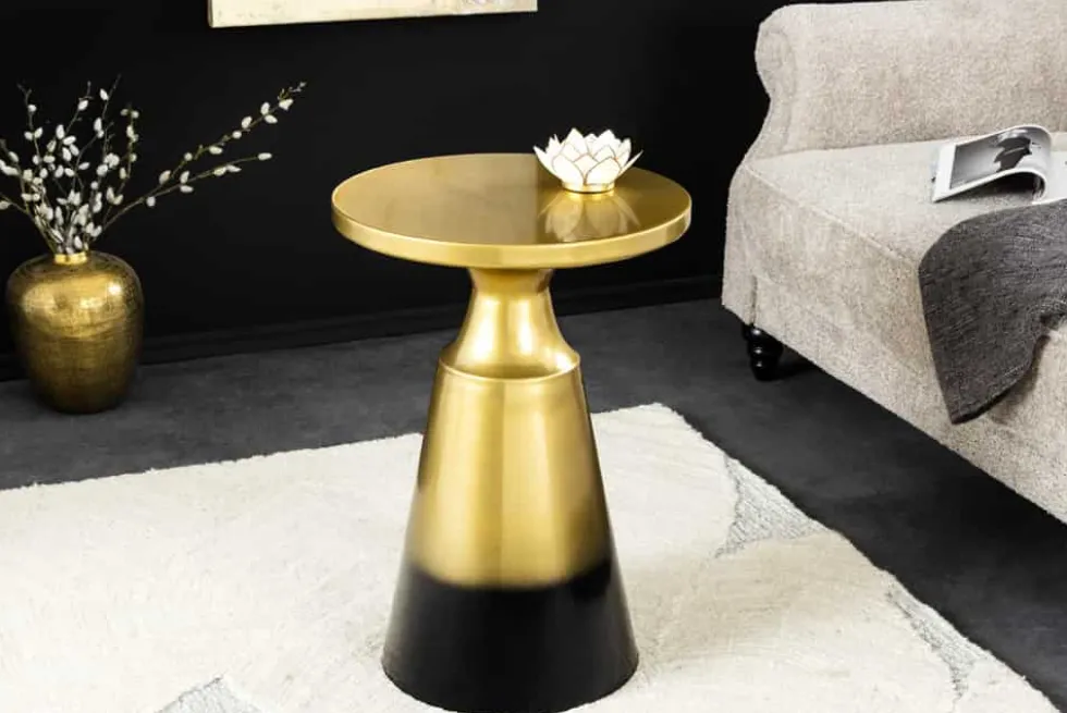 Design Beistelltisch ABSTRACT 60cm gold Metall gebürstet Patina Handarbeit rund Säulentisch