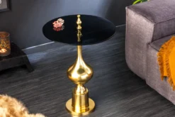 Design Beistelltisch ABSTRACT 45cm gold Metall schwarze Glasplatte handmade rund