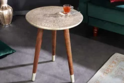 Design Beistelltisch ALCAZAR 50cm antik silber Metall Mangoholz Handarbeit rund