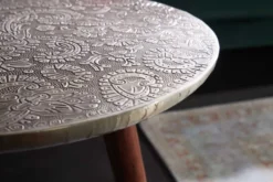 Design Beistelltisch ALCAZAR 50cm antik silber Metall Mangoholz Handarbeit rund