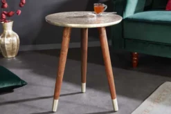 Design Beistelltisch ALCAZAR 50cm antik silber Metall Mangoholz Handarbeit rund
