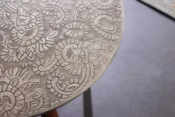 Design Beistelltisch ALCAZAR 50cm antik silber Metall Mangoholz Handarbeit rund