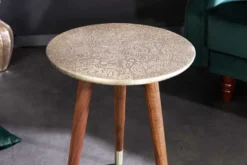 Design Beistelltisch ALCAZAR 50cm antik silber Metall Mangoholz Handarbeit rund