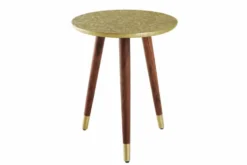 Design Beistelltisch ALCAZAR 50cm antik gold Metall Mangoholz Handarbeit rund
