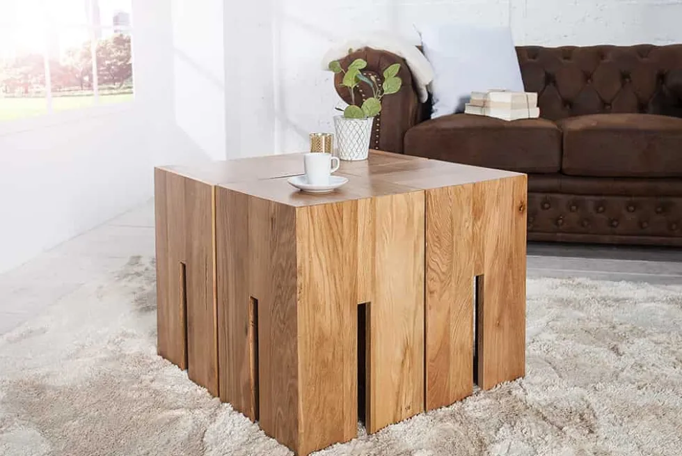Design Beistelltisch CASTLE 45cm natur Wildeiche Massivholz geölt Sitzhocker