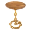 Design Beistelltisch CHAINS 55cm gold Mangoholz handmade Metall rund Kettengestell massiv