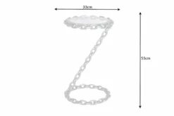 Design Beistelltisch CHAINS 35cm silber handmade Metall rund Glasplatte Kettengestell