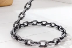 Design Beistelltisch CHAINS 35cm silber handmade Metall rund Glasplatte Kettengestell