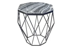 Design Beistelltisch DIAMOND 50cm grau Marmor schwarz Metall