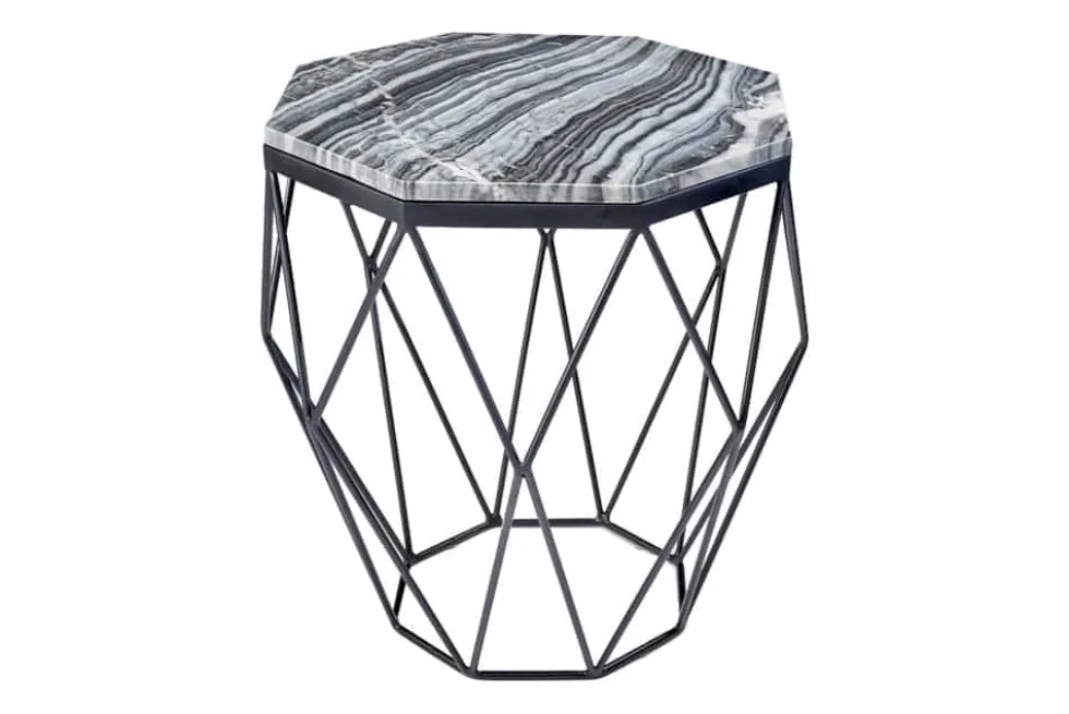 Design Beistelltisch DIAMOND 50cm grau Marmor schwarz Metall