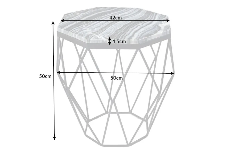 Design Beistelltisch DIAMOND 50cm grau Marmor schwarz Metall