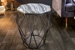 Design Beistelltisch DIAMOND 50cm grau Marmor schwarz Metall