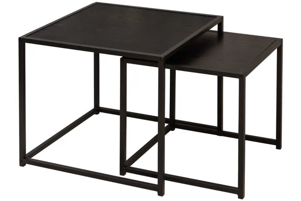 Design Beistelltische 2er Set SLIM LINE 50cm Esche schwarz Industrial Stil