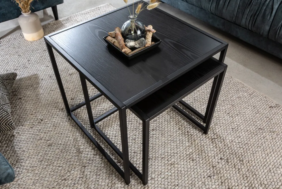Design Beistelltische 2er Set SLIM LINE 50cm Esche schwarz Industrial Stil