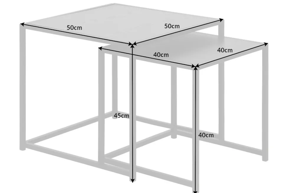 Design Beistelltische 2er Set SLIM LINE 50cm Esche schwarz Industrial Stil
