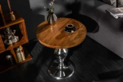 Design Beistelltisch EXTRAVAGANCIA 60cm Mangoholz massiv rund Metall Säulenfuß silber