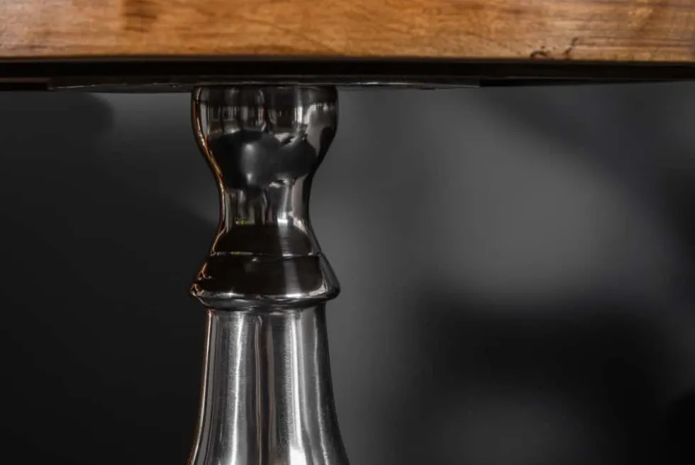 Design Beistelltisch EXTRAVAGANCIA 60cm Mangoholz massiv rund Metall Säulenfuß silber