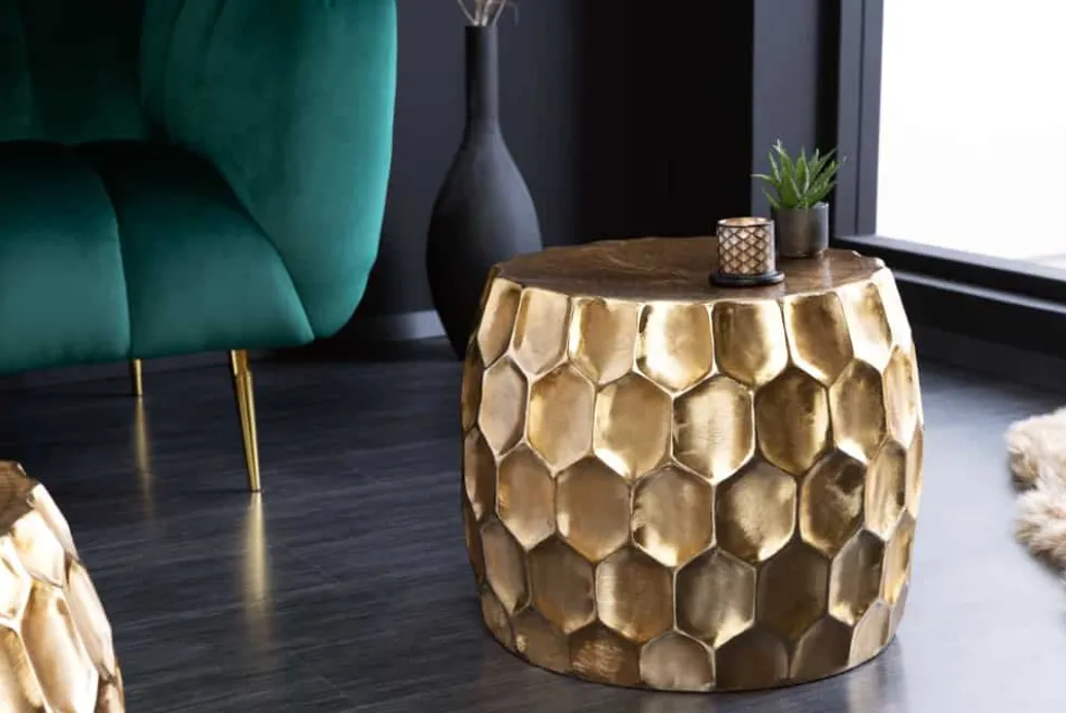 Design Beistelltisch ORGANIC ORIENT 55cm gold Metall Hammerschlag Nachttisch handmade rund