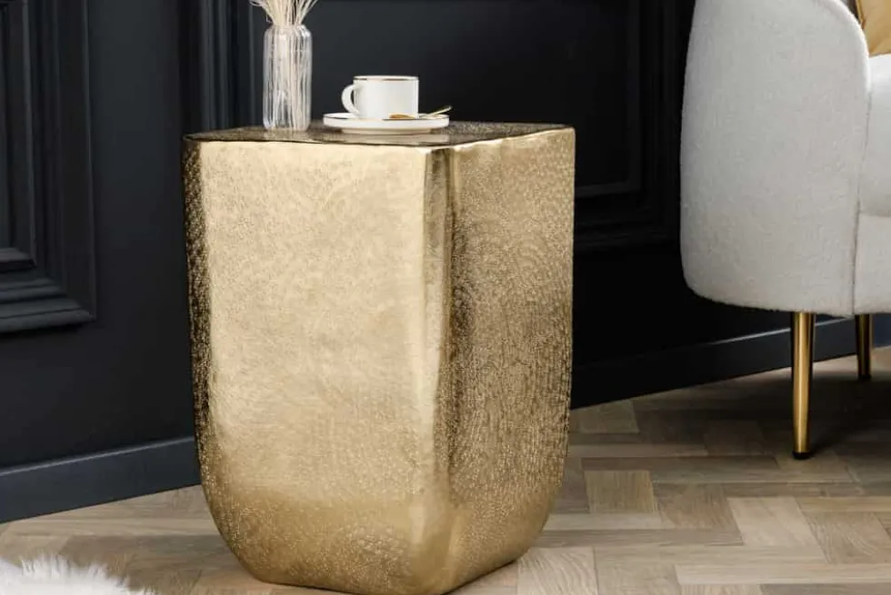 Design Beistelltisch UNIT 45cm gold Hammerschlag handmade Metall Aluminium