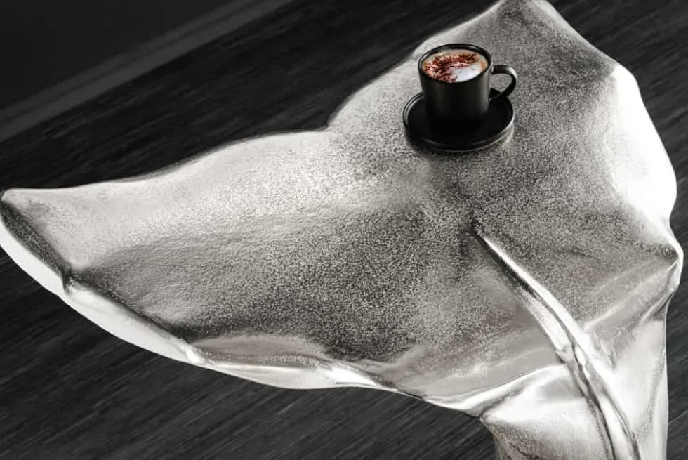 Design Beistelltisch WILDLIFE Walflosse 60cm silber Metall handmade