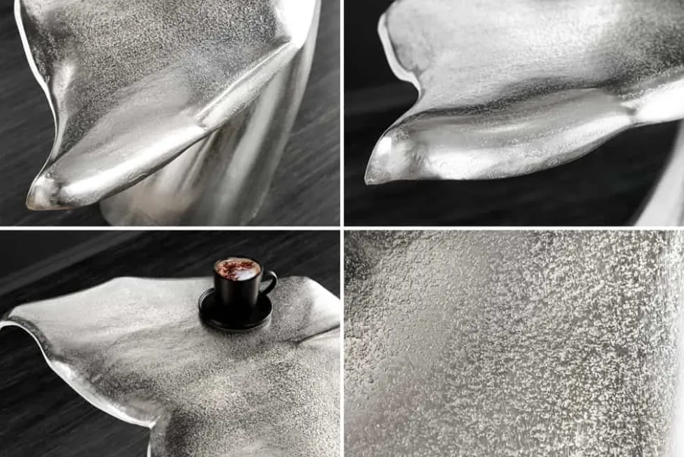 Design Beistelltisch WILDLIFE Walflosse 60cm silber Metall handmade