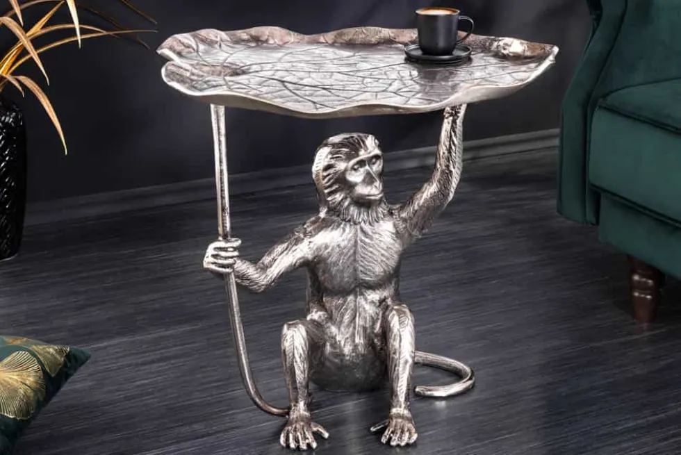 Design Beistelltisch WILDLIFE MONKEY 60cm silber Metall handmade