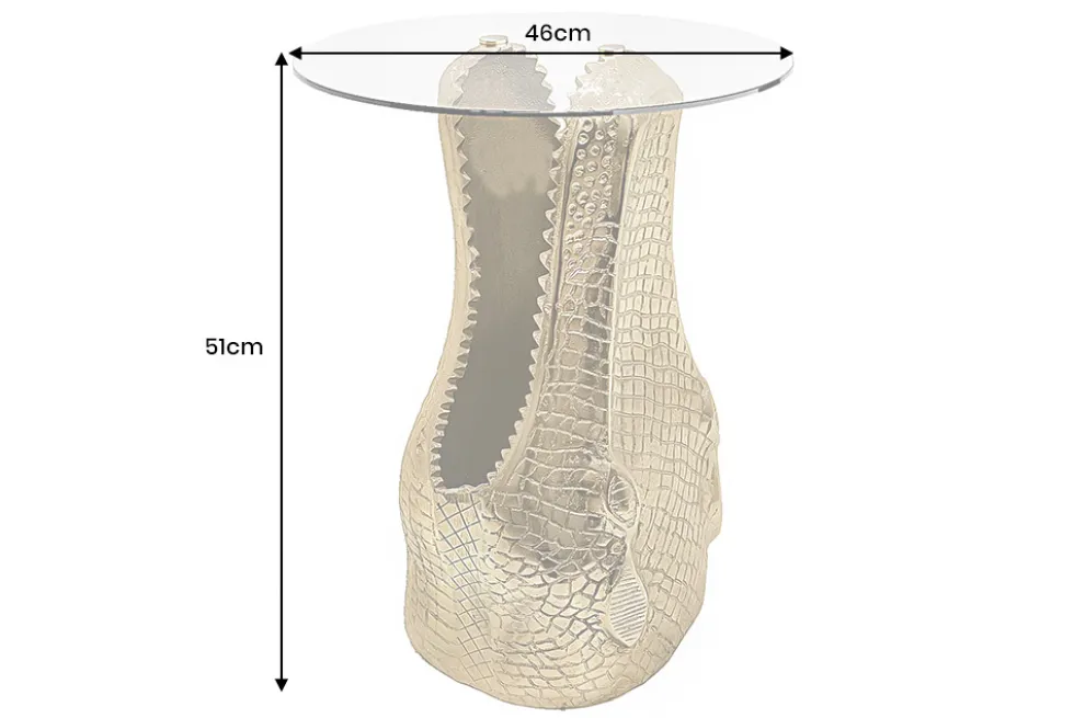 Design Beistelltisch WILDLIFE CROCODILE 50cm gold runde Glasplatte Krokodil